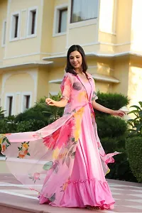 Stylish Pink Organza Woven Design Stitched Ethnic Gown For Women-thumb1