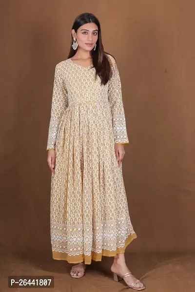 Stunning Mustard Embroidered Georgette Stitched Gown For Women-thumb0