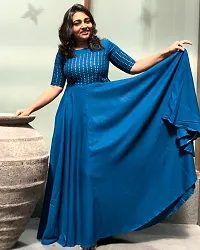 Beautiful Indo-western Blue Sequinned Taffeta Silk Gown-thumb1