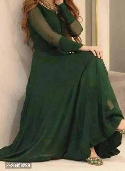 Elegant Green Georgette Woven Design Gown For Women-thumb0