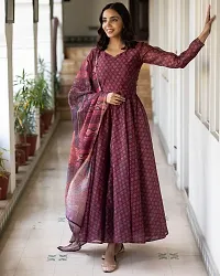 Stylish Purple Georgette Stitched Gown With Dupatta For Women-thumb2