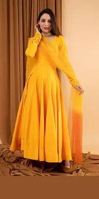 Elegant Mustard Taffeta Silk Woven Design Gown With Net Dupatta Set For Women-thumb1
