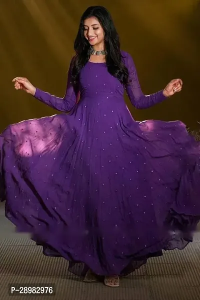 Stylish Purple Embellished Georgette Gown For Women