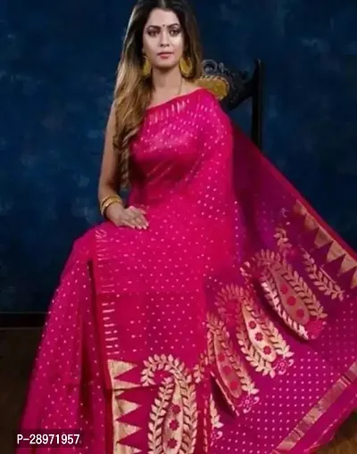 Beautiful Pink Cotton Silk Printed Saree Without Blouse Piece For Women-thumb0