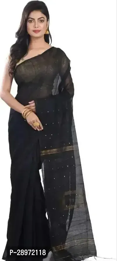 Beautiful Black Cotton Silk Printed Saree Without Blouse Piece For Women-thumb0