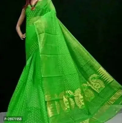 Beautiful Green Cotton Silk Printed Saree Without Blouse Piece For Women-thumb0