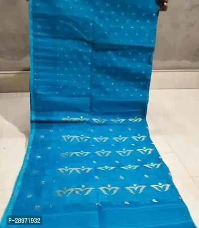 Beautiful Blue Cotton Silk Printed Saree Without Blouse Piece For Women-thumb0