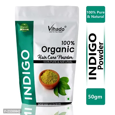 Vihado Pure Organic Natural (Indigofera Tinctoria) Indigo Leaf Powder for black hair 50g (Pack of 1)-thumb0