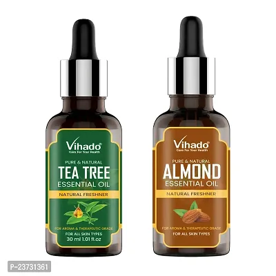 Vihado Essential Oils Tea Tree Skin and Face  and Almond Pure and Natural Oils for Hair Growth 15ML (Pack of 2)-thumb0