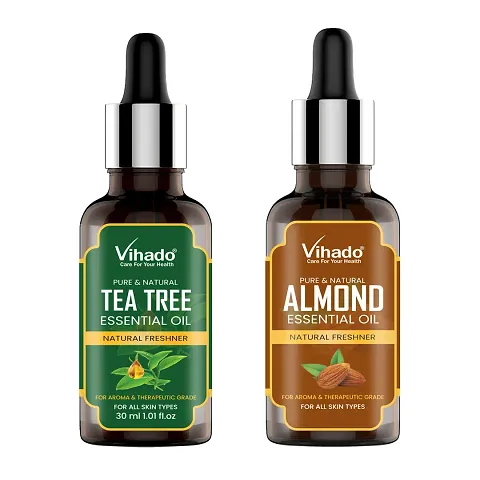 Vihado Essential Oils Tea Tree Skin and Face  and Almond Pure and Natural Oils for Hair Growth 15ML (Pack of 2)