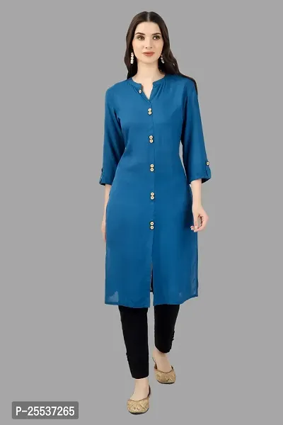 Stylish Blue Cotton Solid Kurta-thumb0