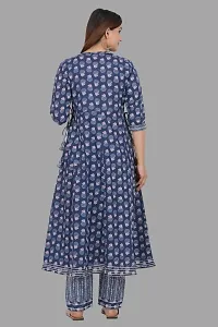 Stylish Blue Cotton Printed Kurta Bottom Set-thumb1