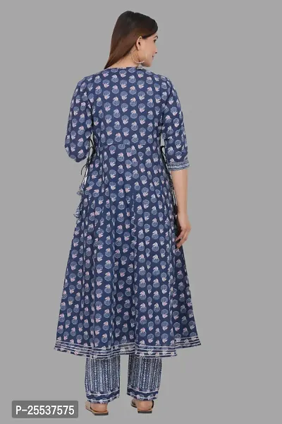 Stylish Blue Cotton Printed Kurta Bottom Set-thumb2