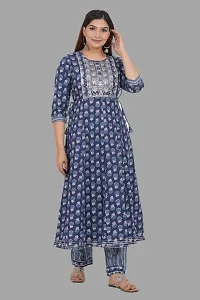 Stylish Blue Cotton Printed Kurta Bottom Set-thumb3