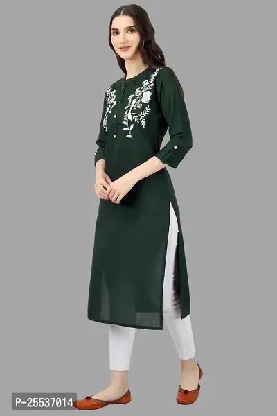 Stylish Green Cotton Embroidered Kurta-thumb0