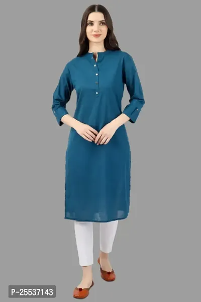 Stylish Blue Cotton Solid Kurta-thumb0