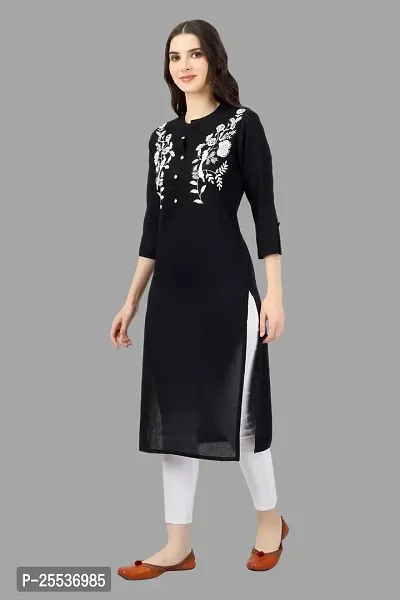 Stylish Black Cotton Embroidered Kurta-thumb0