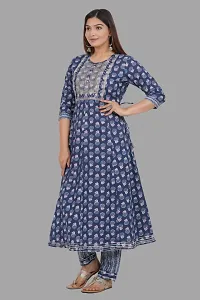 Stylish Blue Cotton Printed Kurta Bottom Set-thumb2