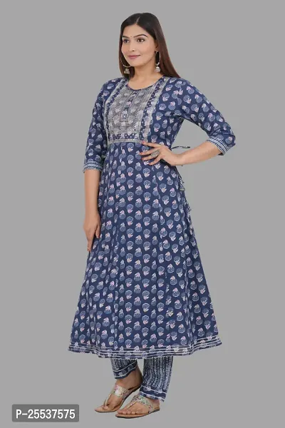 Stylish Blue Cotton Printed Kurta Bottom Set-thumb3