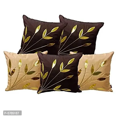 Premium Brown  Beige Golden Floral Rexin Polyester Cushion Covers (Pack of 5)(40cm x 40cm or 16x16 Inch)