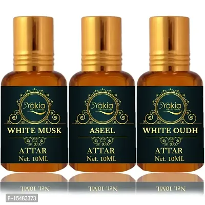 Nakia White Musk Attar, Aseel Attar  White Oud Attar Combo Pack - 10ml x 3 Roll-on Alcohol-Free Perfume Oil for Men and Women