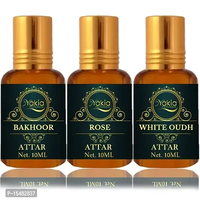 Nakia Bakhoor, Rose  White Oud Attar (Combo Pack 10ml*3) Roll-on Alcohol-Free Perfume Oil For Men And Women