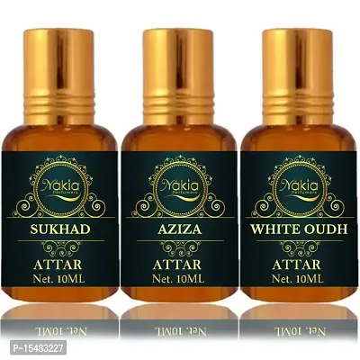 Nakia Sukhad, Aziza  White Oud Attar (Combo Pack 10ml*3) Roll-on Alcohol-Free Perfume Oil For Men And Women