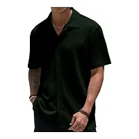 Reliable Green Cotton Blend Solid Short Sleeves Casual Shirt For Men-thumb1