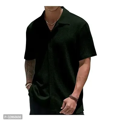 Reliable Green Cotton Blend Solid Short Sleeves Casual Shirt For Men-thumb2