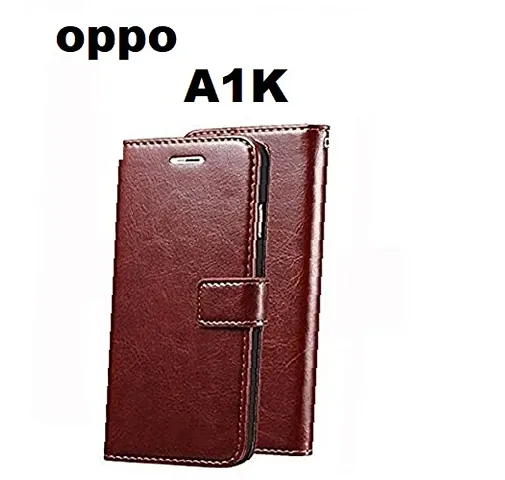 RBT Leather Finish Vintage Flip Flap Wallet/Card Holder  Inbuilt Stand | Shockproof Back Cover Case for oppo A1k    - Brown