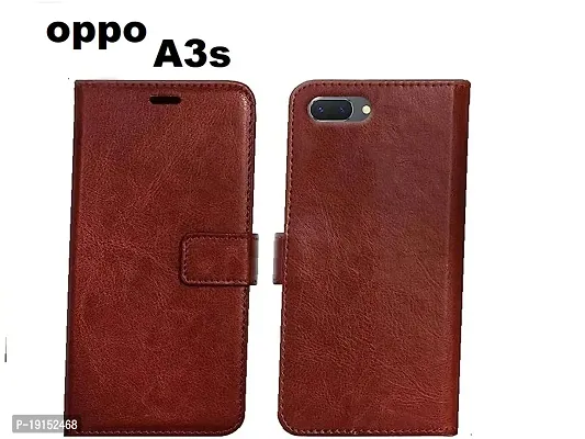RBT Leather Finish Vintage Flip Flap Wallet/Card Holder  Inbuilt Stand | Shockproof Back Cover Case for oppo A3s   - Brown
