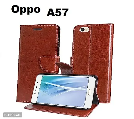 RBT Leather Finish Vintage Flip Flap Wallet/Card Holder  Inbuilt Stand | Shockproof Back Cover Case for Oppo A57    - Brown