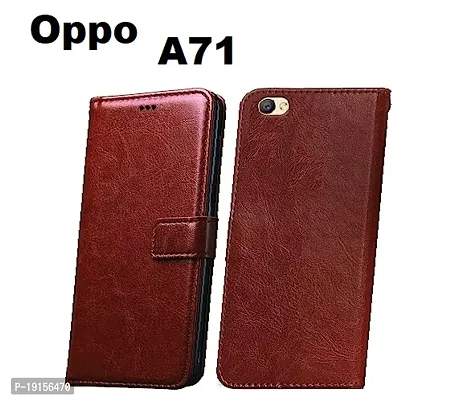 RBT Leather Finish Vintage Flip Flap Wallet/Card Holder  Inbuilt Stand | Shockproof Back Cover Case for Oppo A71   - Brown-thumb0