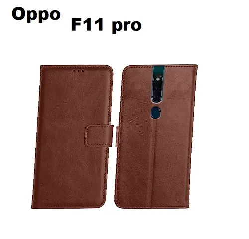 Cloudza Oppo F11 Flip Back Cover | PU Leather Flip Cover Wallet Case with TPU Silicone Case Back Cover for Oppo F11 Brown