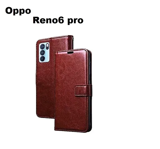 RRTBZ Foldable Stand Diary Wallet Flip Cover Case Compatible for Oppo Reno6 Pro 5G -Brown