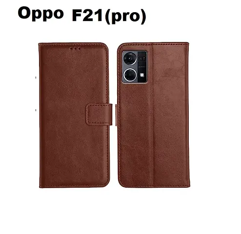 Cloudza Oppo F21 Pro 4G Flip Back Cover | PU Leather Flip Cover Wallet Case with TPU Silicone Case Back Cover for Oppo F21 Pro 4G Brown
