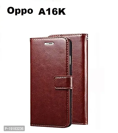 RBT Leather Finish Vintage Flip Flap Wallet/Card Holder  Inbuilt Stand | Shockproof Back Cover Case for Oppo A16K    - Brown-thumb0