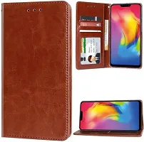 RBT Leather Finish Vintage Flip Flap Wallet/Card Holder  Inbuilt Stand | Shockproof Back Cover Case for Oppo A7   - Brown-thumb1