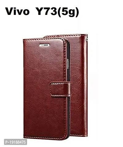 RBT Leather Finish Vintage Flip Flap Wallet/Card Holder  Inbuilt Stand | Shockproof Back Cover Case for Vivo Y73 (5g)      - Brown-thumb0