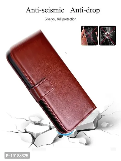 RBT Leather Finish Vintage Flip Flap Wallet/Card Holder  Inbuilt Stand | Shockproof Back Cover Case for Vivo Y75 (new)       - Brown-thumb2