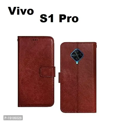RBT Leather Finish Vintage Flip Flap Wallet/Card Holder  Inbuilt Stand | Shockproof Back Cover Case for vivo S1 Pro      - Brown-thumb0