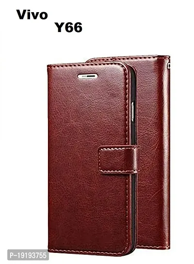 RBT Leather Finish Vintage Flip Flap Wallet/Card Holder  Inbuilt Stand | Shockproof Back Cover Case for  Vivo Y66    - Brown-thumb0