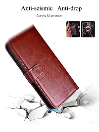 RBT Leather Finish Vintage Flip Flap Wallet/Card Holder  Inbuilt Stand | Shockproof Back Cover Case for Vivo Y35     - Brown-thumb1