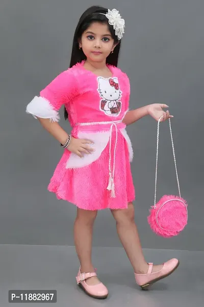 Fabulous Pink Cotton Self Pattern Teddy Bear Dress For Girls