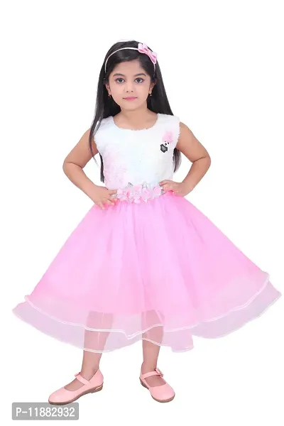 Fabulous Pink Net Self Pattern Frocks For Girls