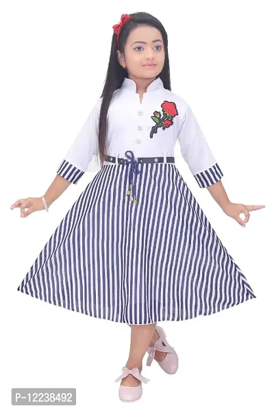 Girls Midi/Knee Length Party Dress  (White, 3/4 Sleeve)