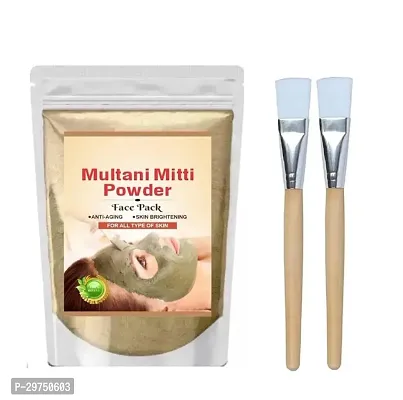 Pure Multani Mitti Powder Face Pack 100gm with 2 Brush-thumb0