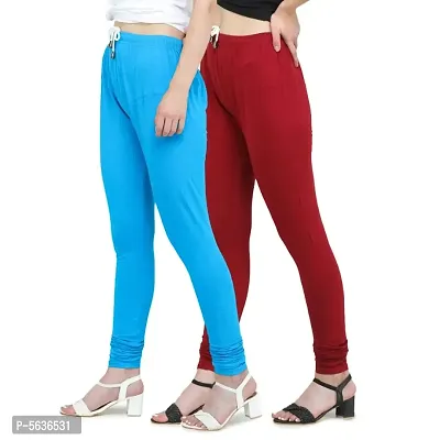 Trendy Cotton Blend Churidar Legging With Drawstring Waistband Combo of 2-thumb2