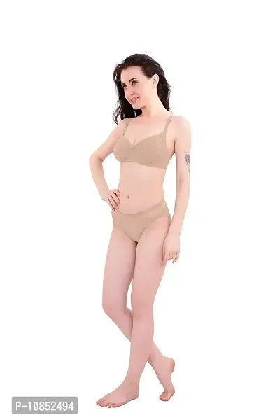 Florich Women Lingerie Padded Bra and Panty Set (B, Skin, 32)