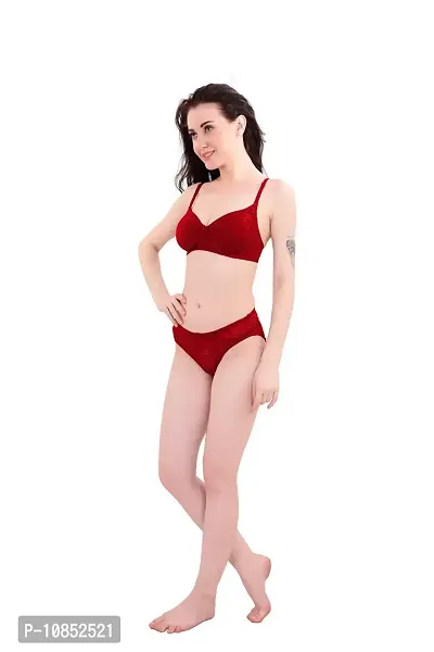 Florich Women Lingerie Padded Bra and Panty Set (B, Red, 32)